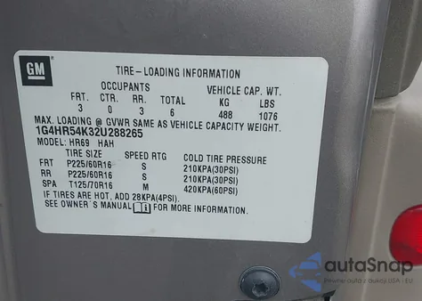 2002 Buick Lesabre Limited из США, поврежденный, VIN 1G4HR54K32U288265